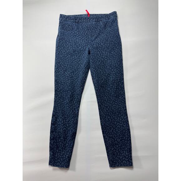 Spanx Women's Pull On Leopard Print Blue Denim Jeggings - Size L - Picture 1 of 7